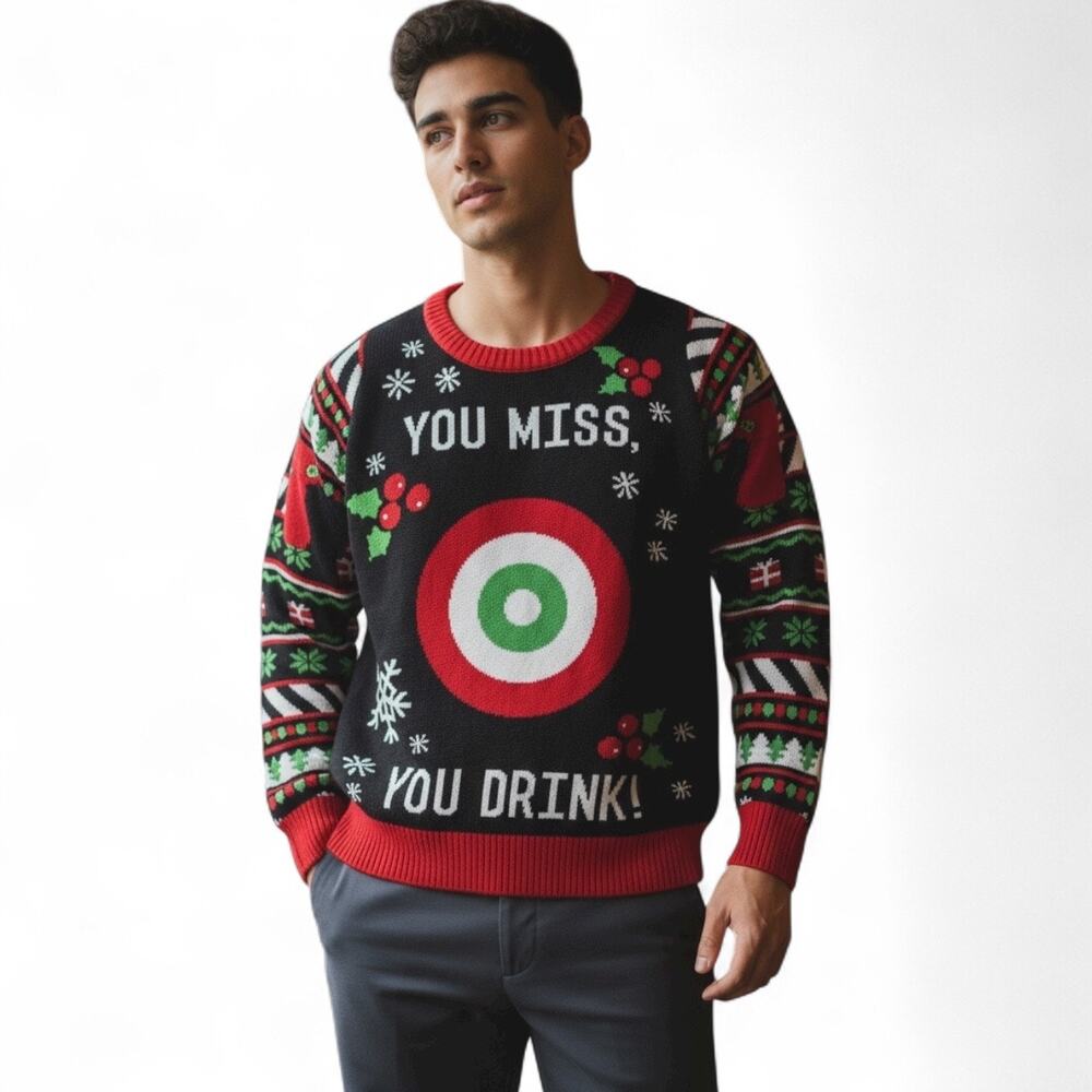 Tipsy Elves Men's Drinking Game Ugly Christmas Sweater Target Size Large